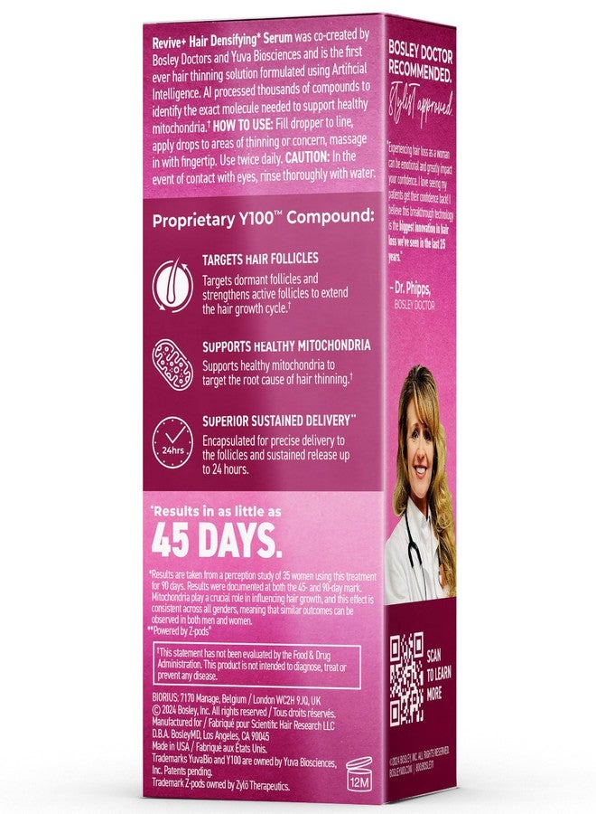 BosleyMD Revive+ Densifying Hair Growth Serum for Women – Drug-Free Scalp Treatment with Biotin, Saw Palmetto & Y100 Botanical Compound – Thicker, Fuller Hair in 45 Days – 1 Month Supply - Image 2